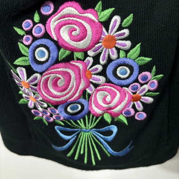 Bob Mackie Wearable Art Cardigan Large Knit Embroidered Pockets - Picture 8 of 10